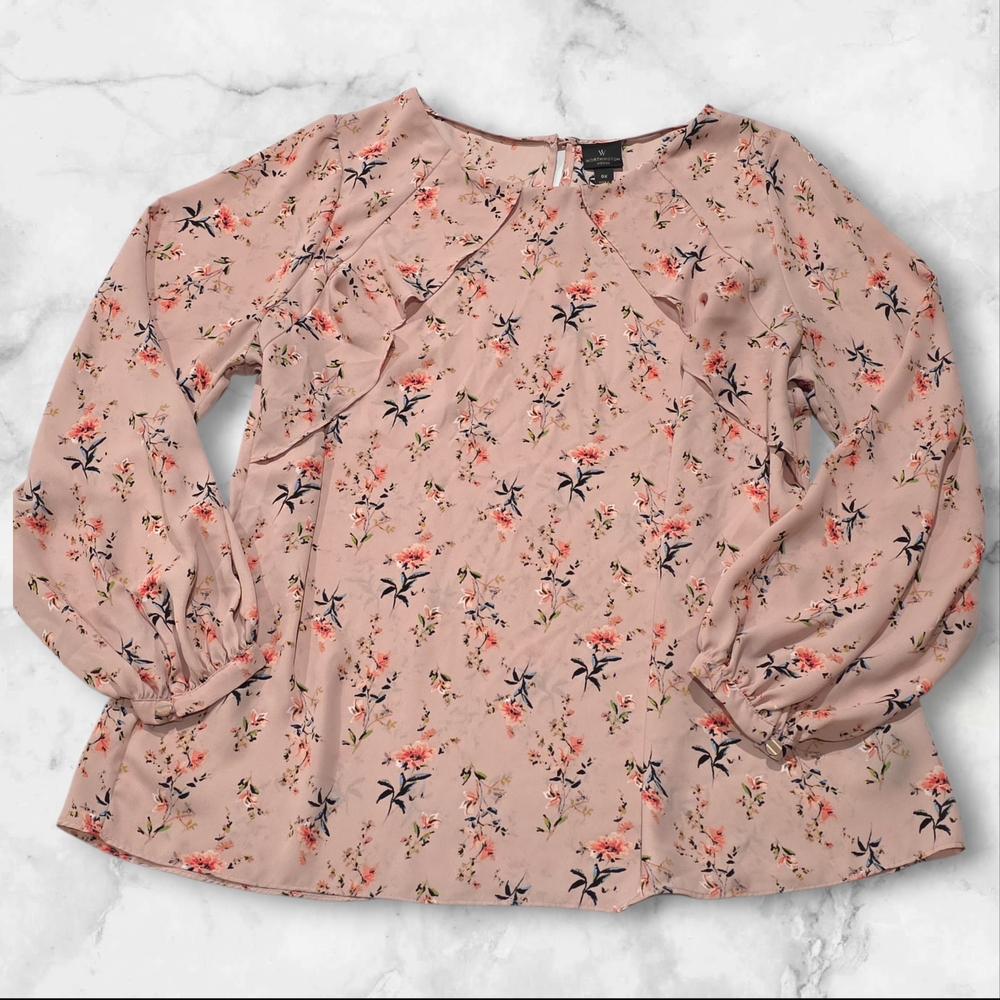 Worthington Woman's Floral Long Sleeve Blouse Top Shirt Size OX- D40